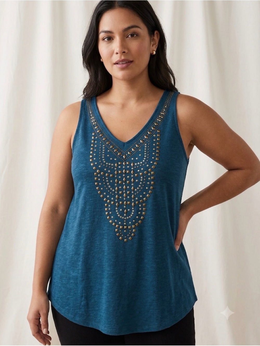 Knox Rose Teal Gold Studded Embellished V-Neck Tank Top Medium - NWOT(A717)